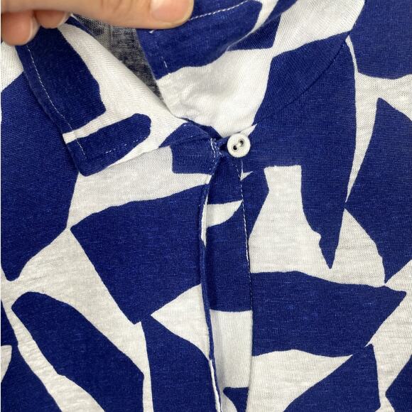 Poetry Linen Cotton Geometric Shift Dress Art To Wear Lagenlook Blue White US 16 - Picture 13 of 15